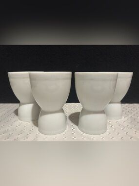 4 Pcs Antique White Ceramic Double Egg Cups 3.75"